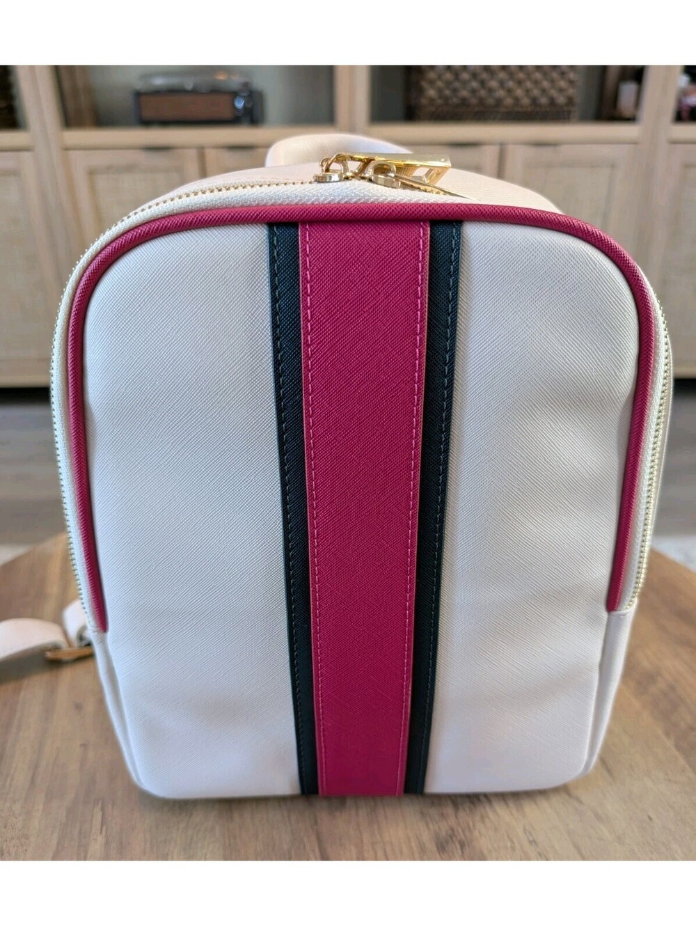 Lionel Los Angeles Backpack Vegan Leather Cream, Fuchsia And Black NEW